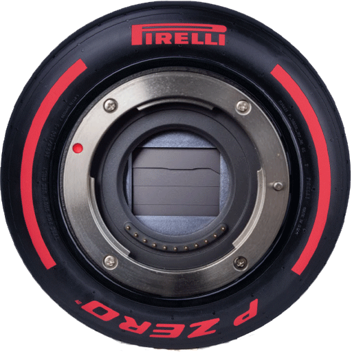 Camera shutter in the center of a Formula 1 tire